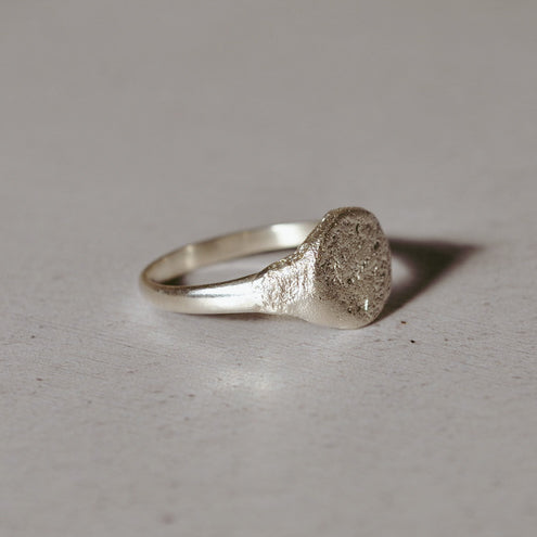 Raw Textured Signet Ring, Silver